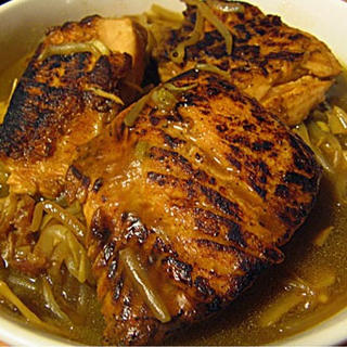 时蔬火腿烩三文鱼