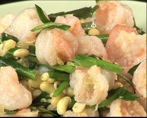 虾仁豆嘴炒韭菜