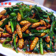 韭菜炒蚕蛹