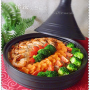 什锦鲜虾塔吉锅饭