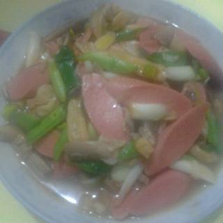 蒜苗火腿炒平菇